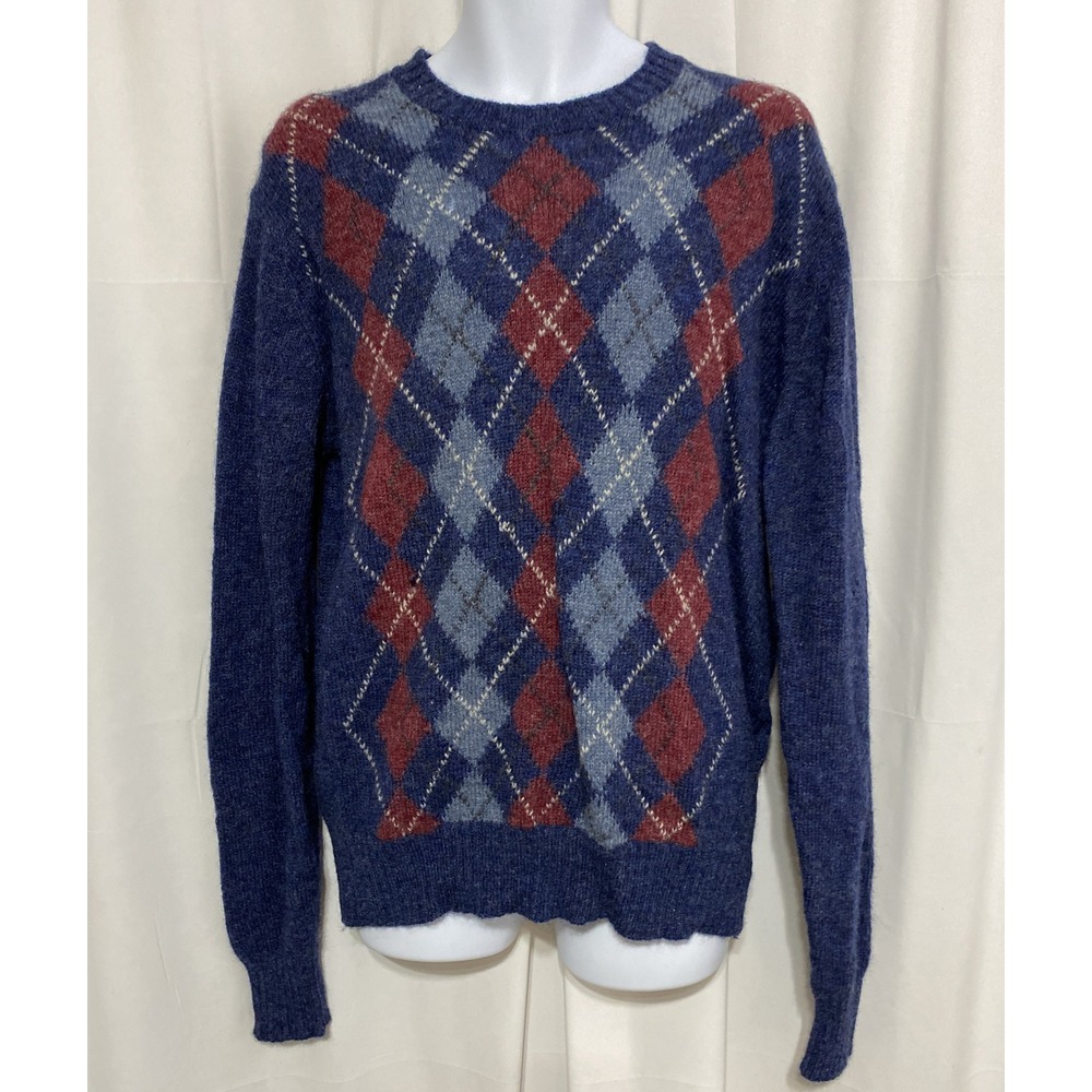 Savile Row Argyle Sweater Mens XL Blue Wool Shetland Made in England‎ Good Hole